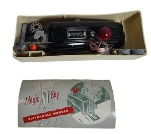 Vintage White Magic Key Buttonhole Worker Sewing Machine Attachment Case